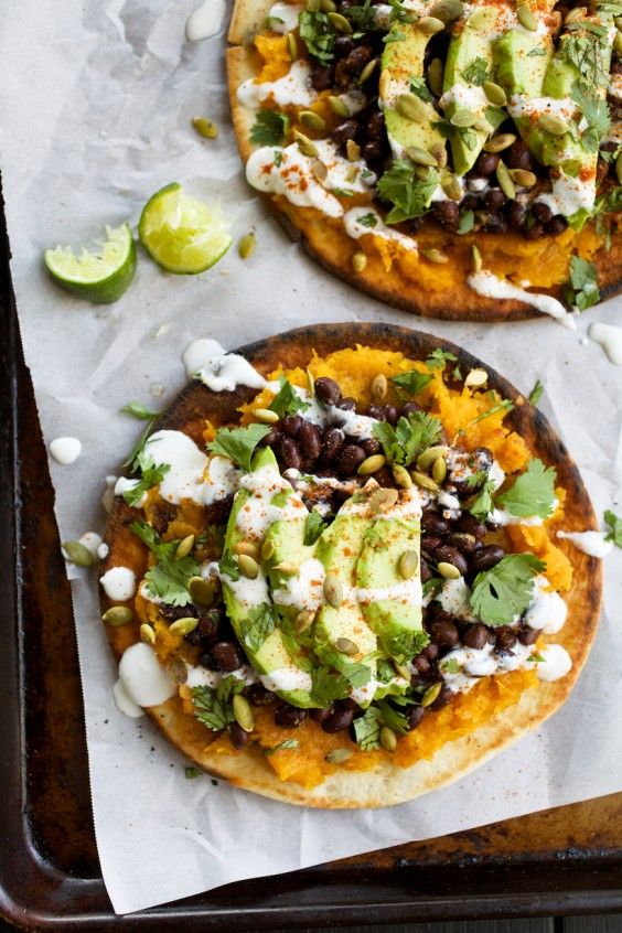 1. Pita Tostadas With Butternut Squash, Black Beans, and Avocado