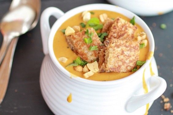 Thai Peanut Soup With Grilled Peanut Butter Croutons